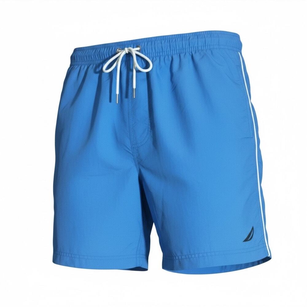 Nautica Swim Trunks Mens L Quick-Dry Nylon Drawstring Pockets Mesh-Lined Blue